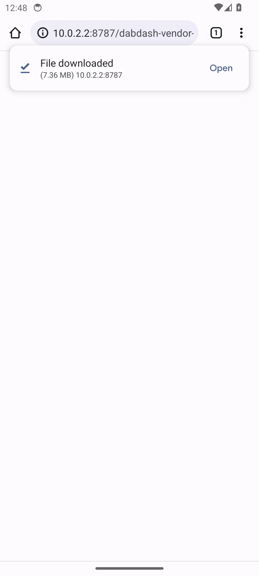 Android 14 browser download notification for the DabDash APK