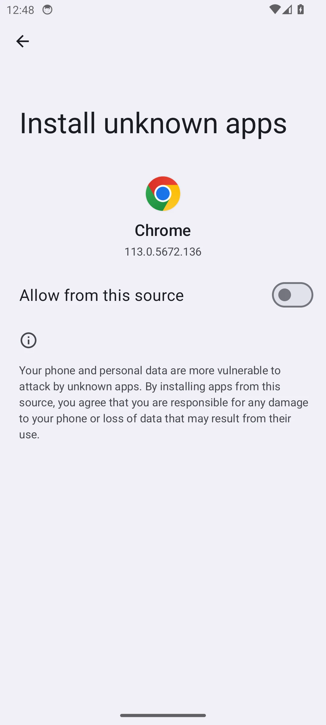Android 14 Install unknown apps permission for the browser