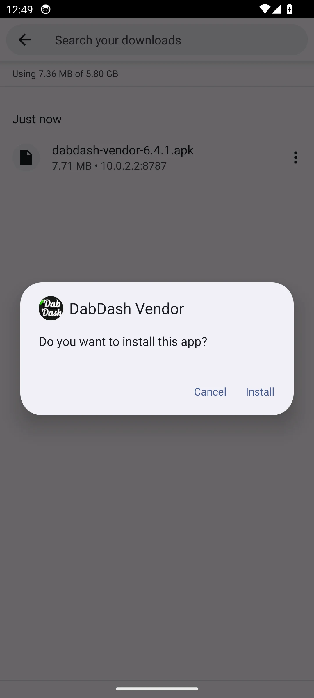 Android 14 package installer confirmation for DabDash
