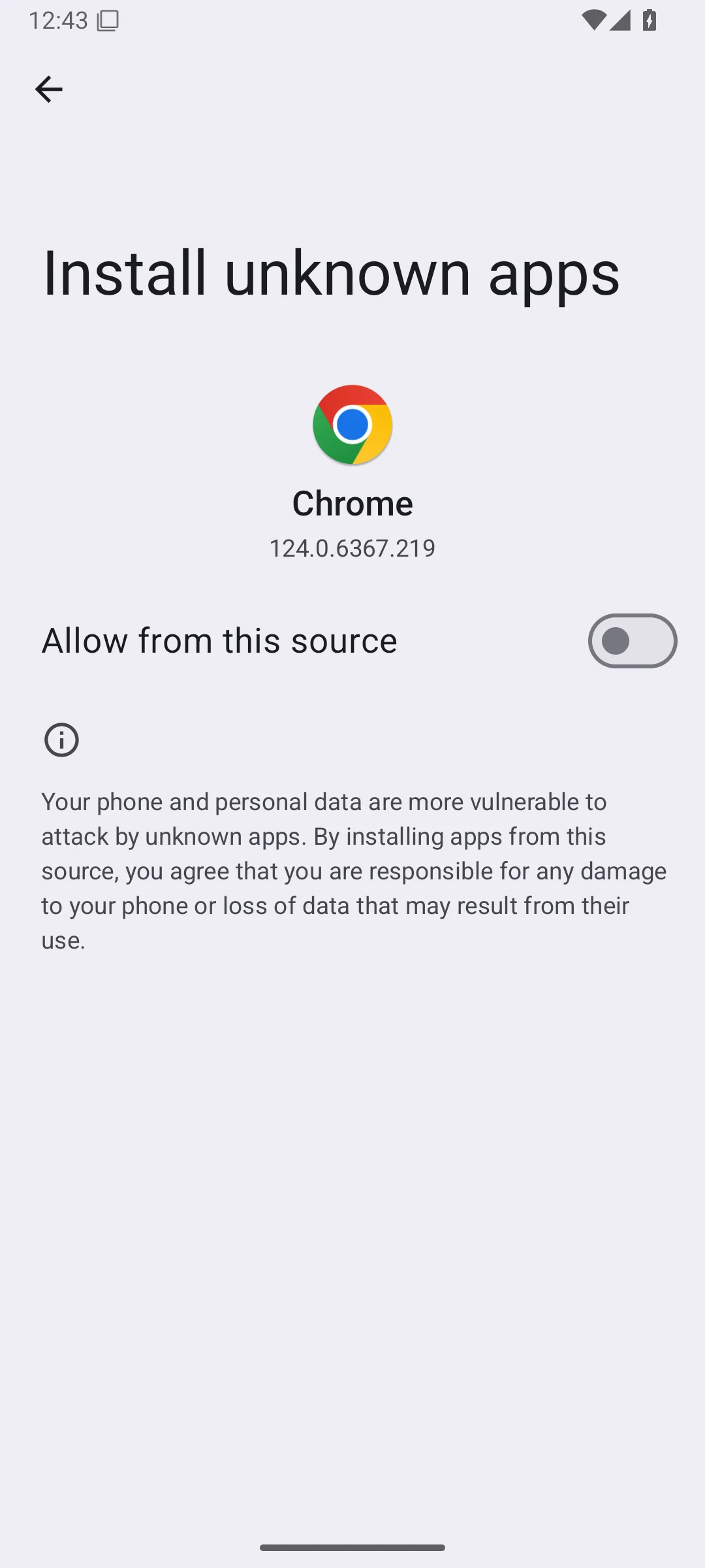 Android 15 Install unknown apps permission for the browser
