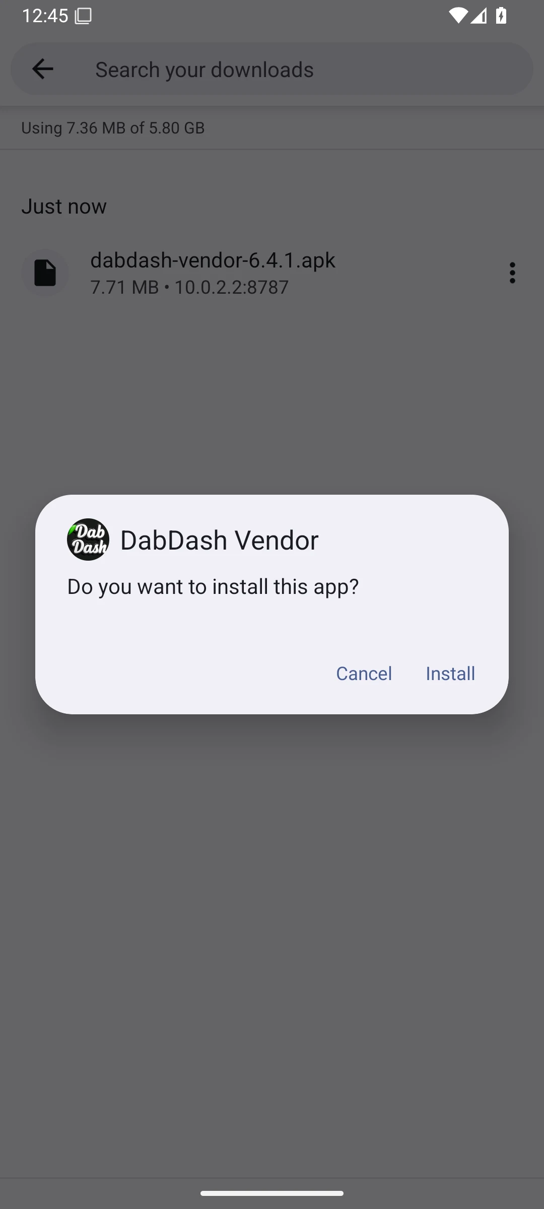 Android 15 package installer confirmation for DabDash