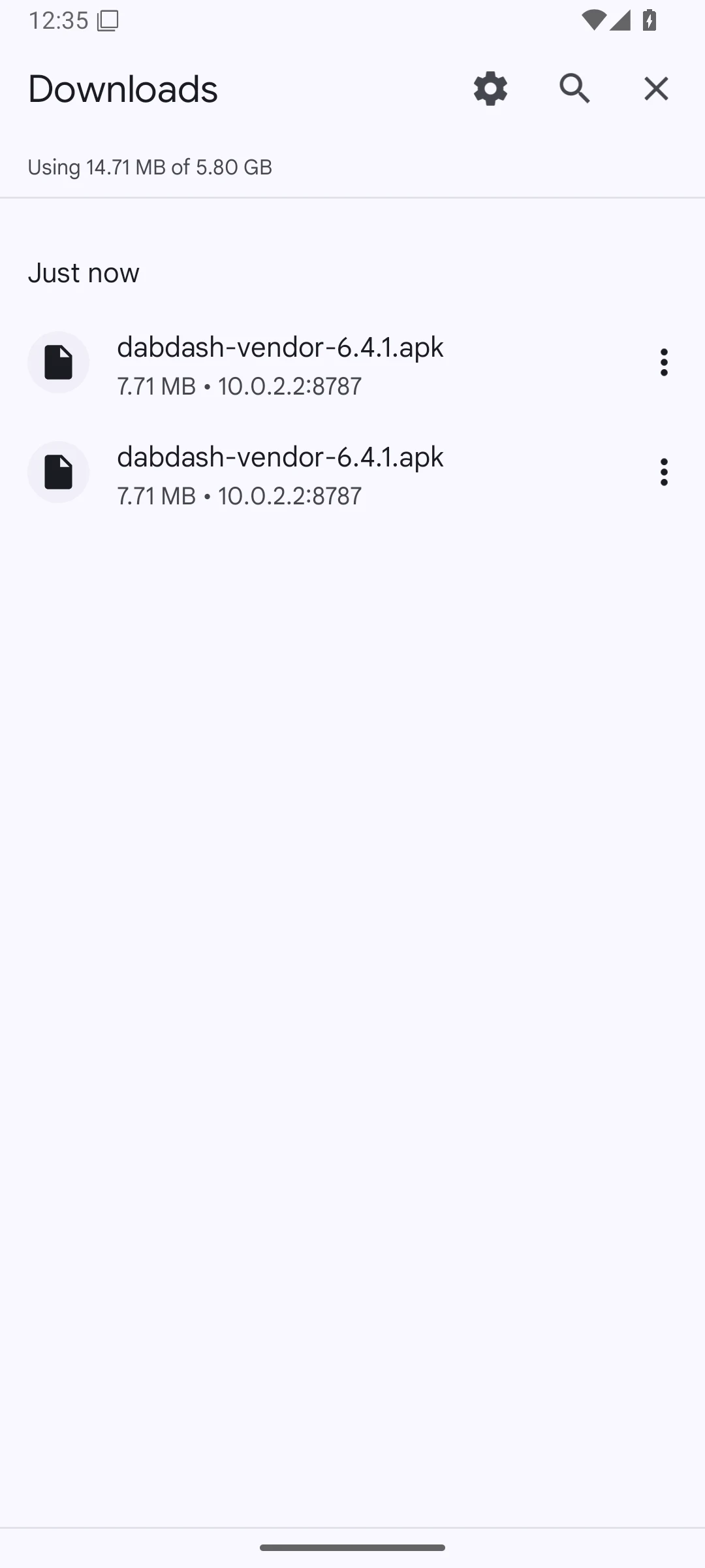 Android 16 browser download notification for the DabDash APK