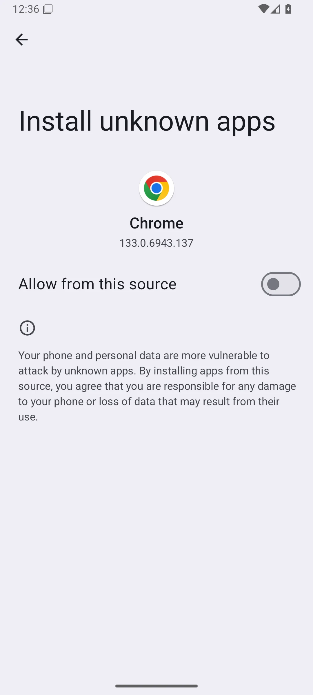 Android 16 Install unknown apps permission for the browser