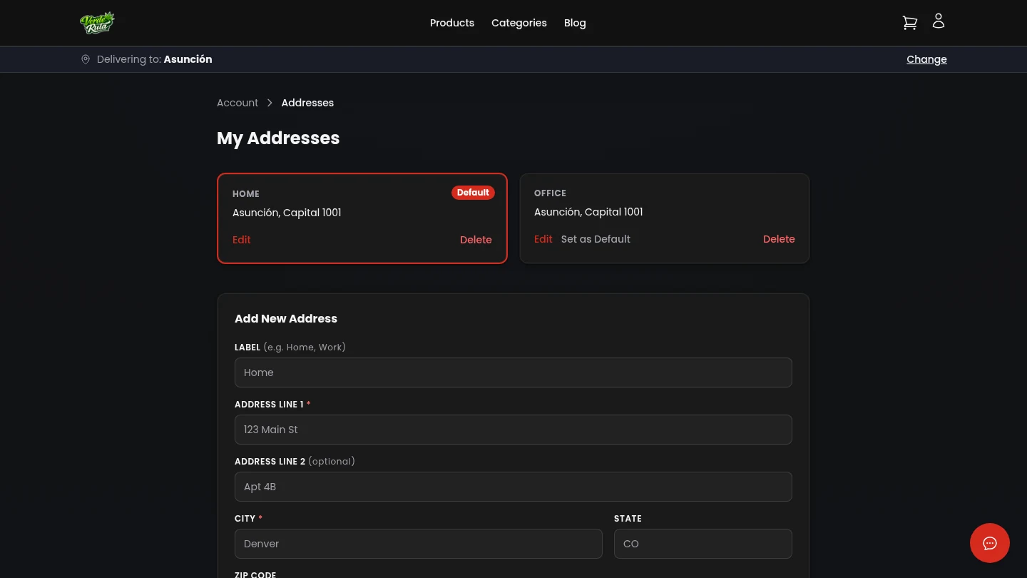 DabDash customer saved addresses management