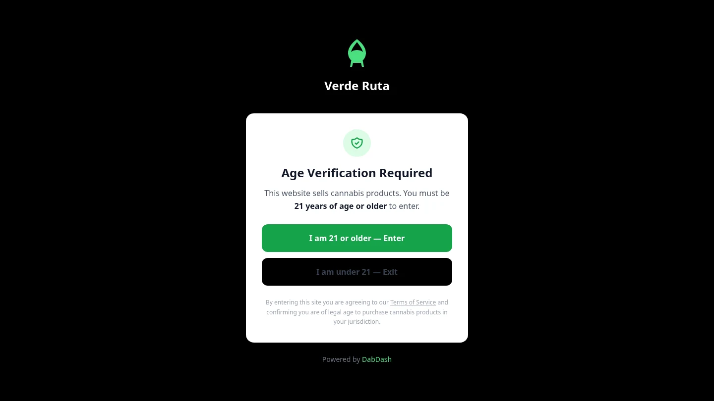 DabDash age verification gate asking visitors to confirm they are 21+
