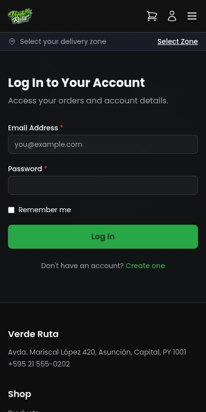 DabDash customer login form — mobile view