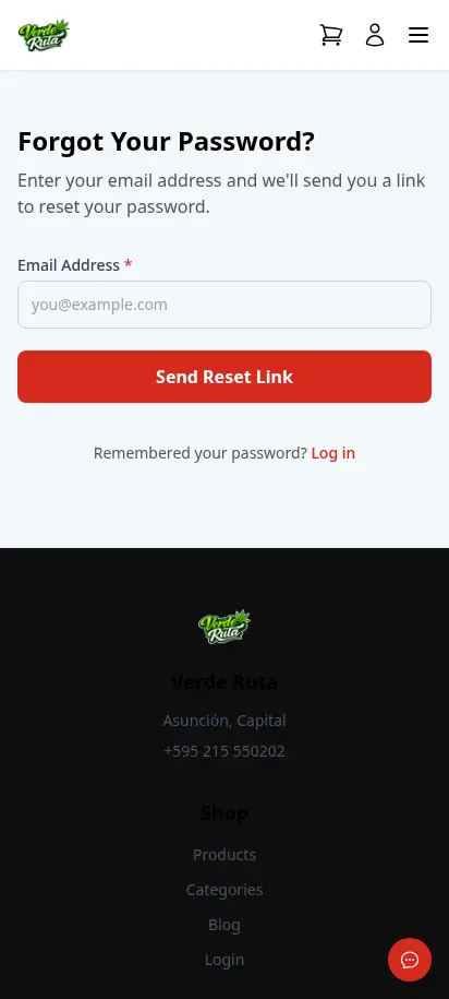 DabDash forgot password page with email input and reset link button — mobile view