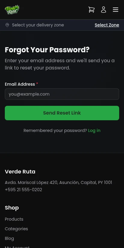 DabDash customer forgot password form — mobile view