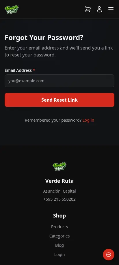 DabDash forgot password page with email input and reset link button — mobile view