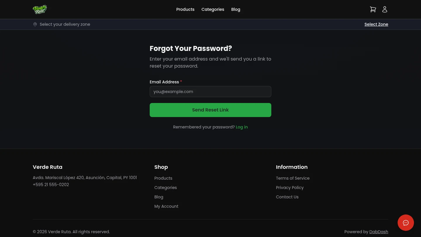 DabDash customer forgot password form
