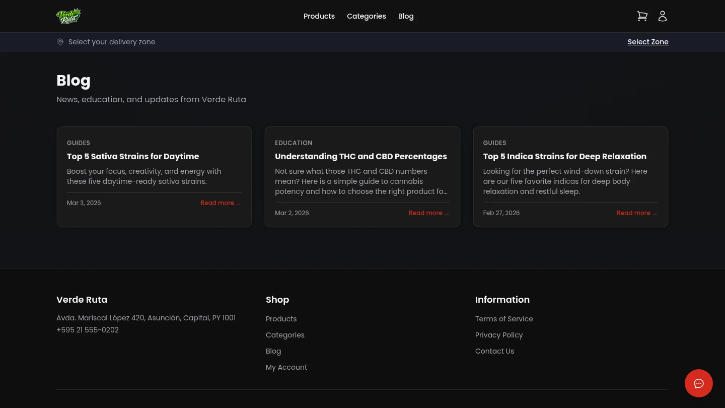 DabDash storefront blog listing with article cards