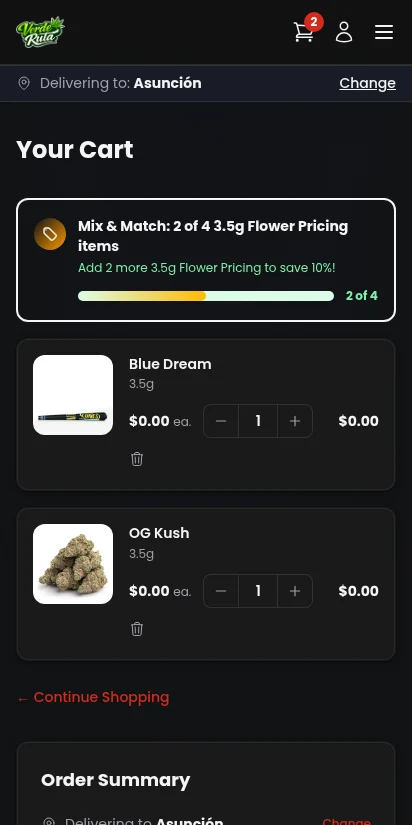 DabDash cart with coupon code applied showing discount — mobile view