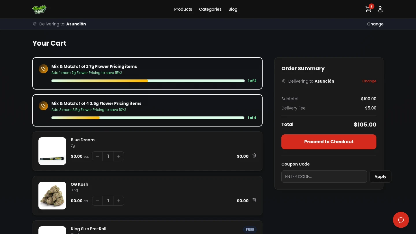 DabDash cart with automatic freebie reward added