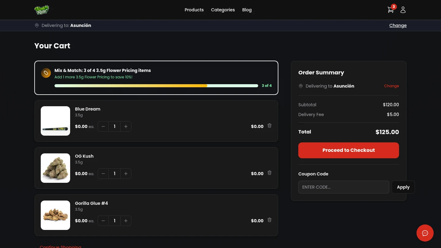 DabDash cart showing mix and match progress bar at 75 percent nudging customer to add one more item