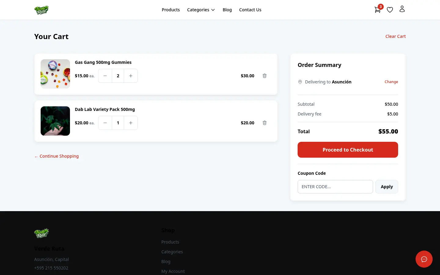 DabDash cart showing products, delivery address entry form, order summary, and coupon code input