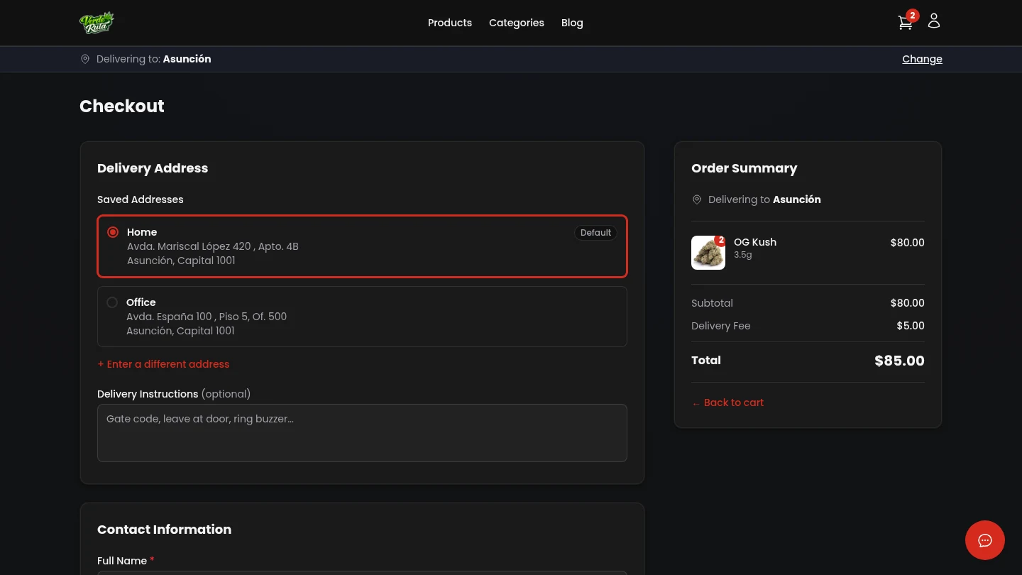 DabDash authenticated checkout with saved address and details