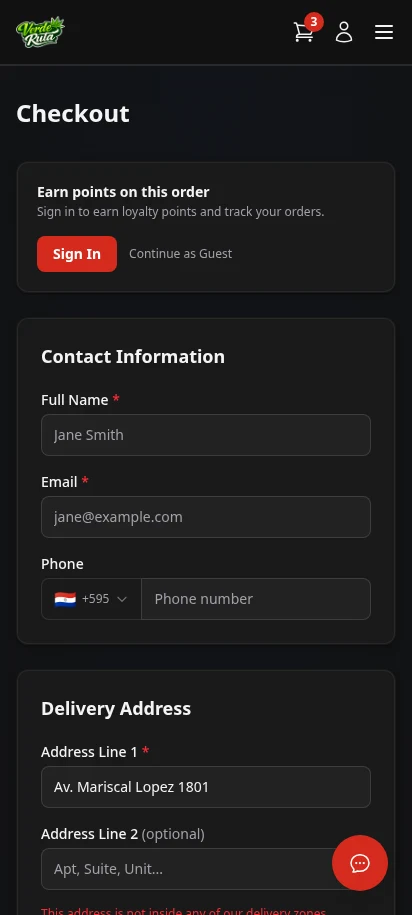 DabDash cannabis delivery checkout on mobile in dark mode showing order summary and address confirmation