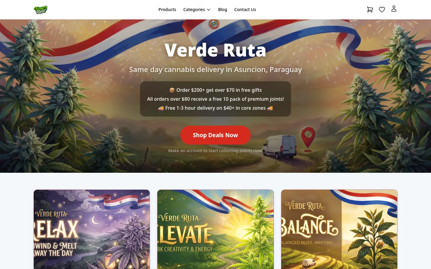 DabDash storefront homepage with branded hero, featured products, and category shortcuts