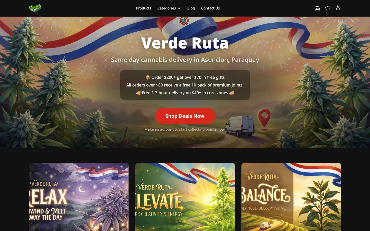 DabDash storefront homepage with branded hero, featured products, and category shortcuts
