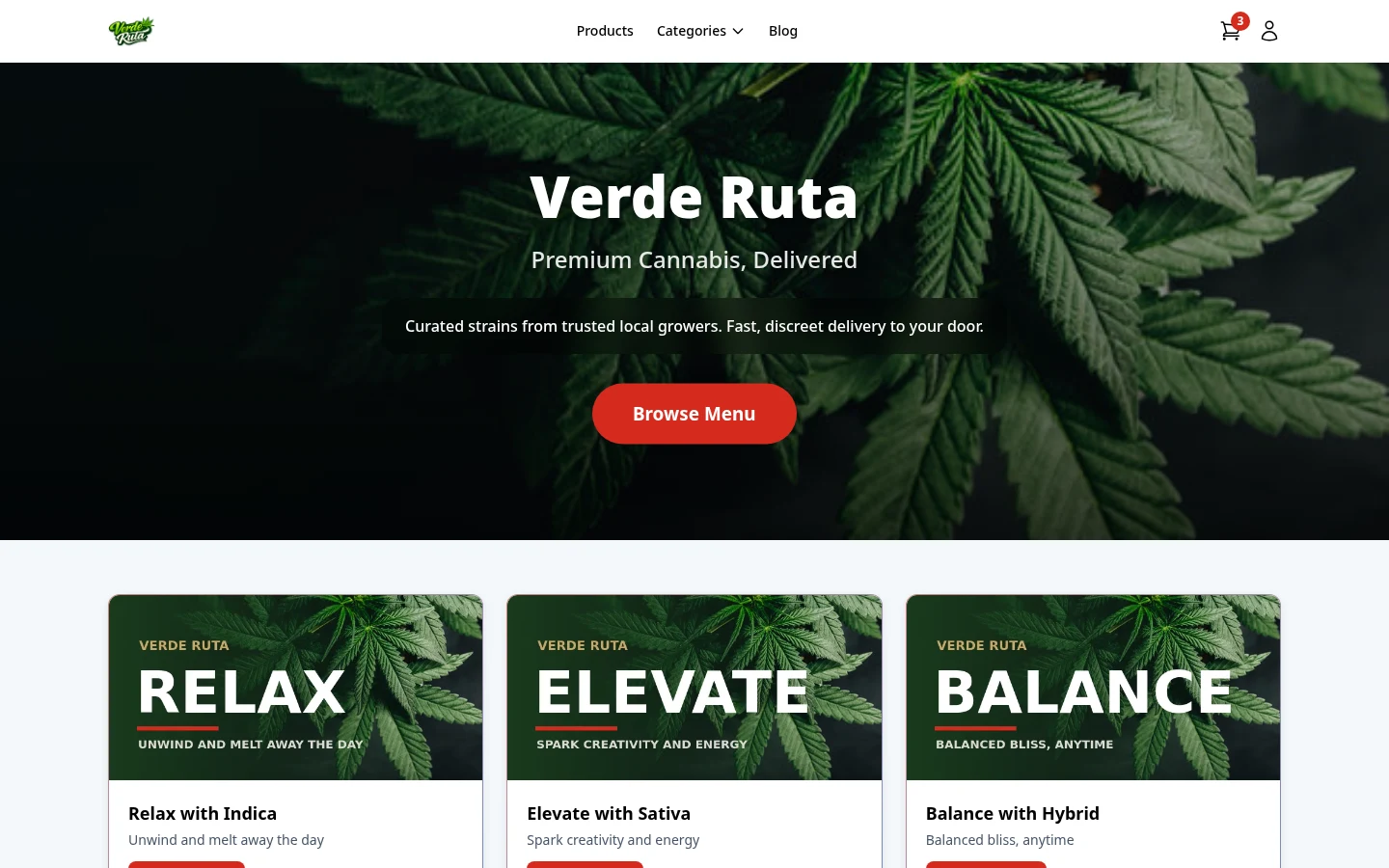 DabDash branded cannabis storefront showing a clean, private shop experience with no competitor listings