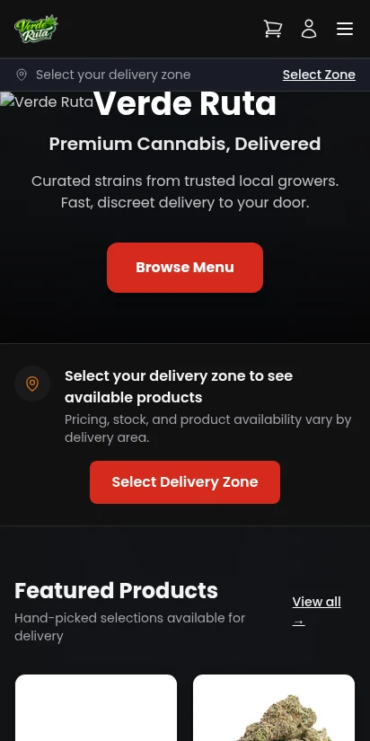 DabDash storefront homepage with custom hero image and product grid — mobile view