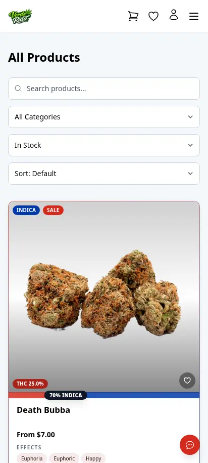 DabDash product catalog showing the full product grid after delivery area is auto-detected