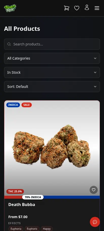 DabDash product catalog showing the full product grid after delivery area is auto-detected