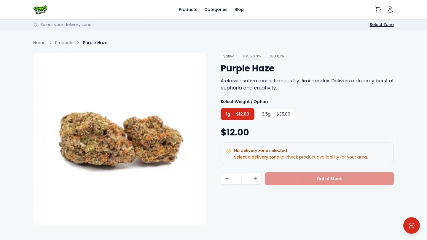 DabDash out of stock product page showing restock email sign-up