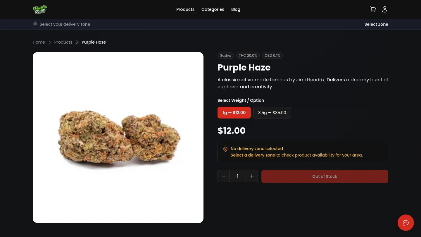 DabDash out of stock product page showing restock email sign-up
