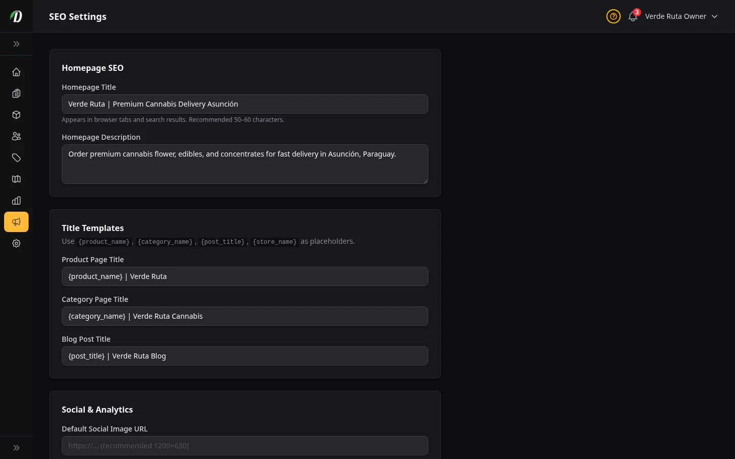 SEO Settings screenshot