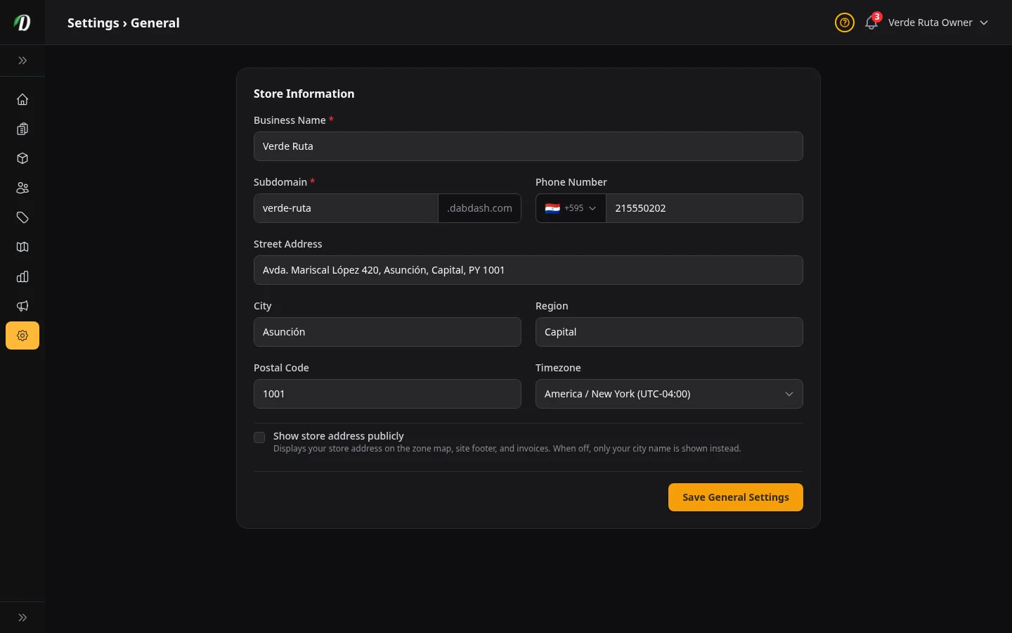Your Store Info screenshot