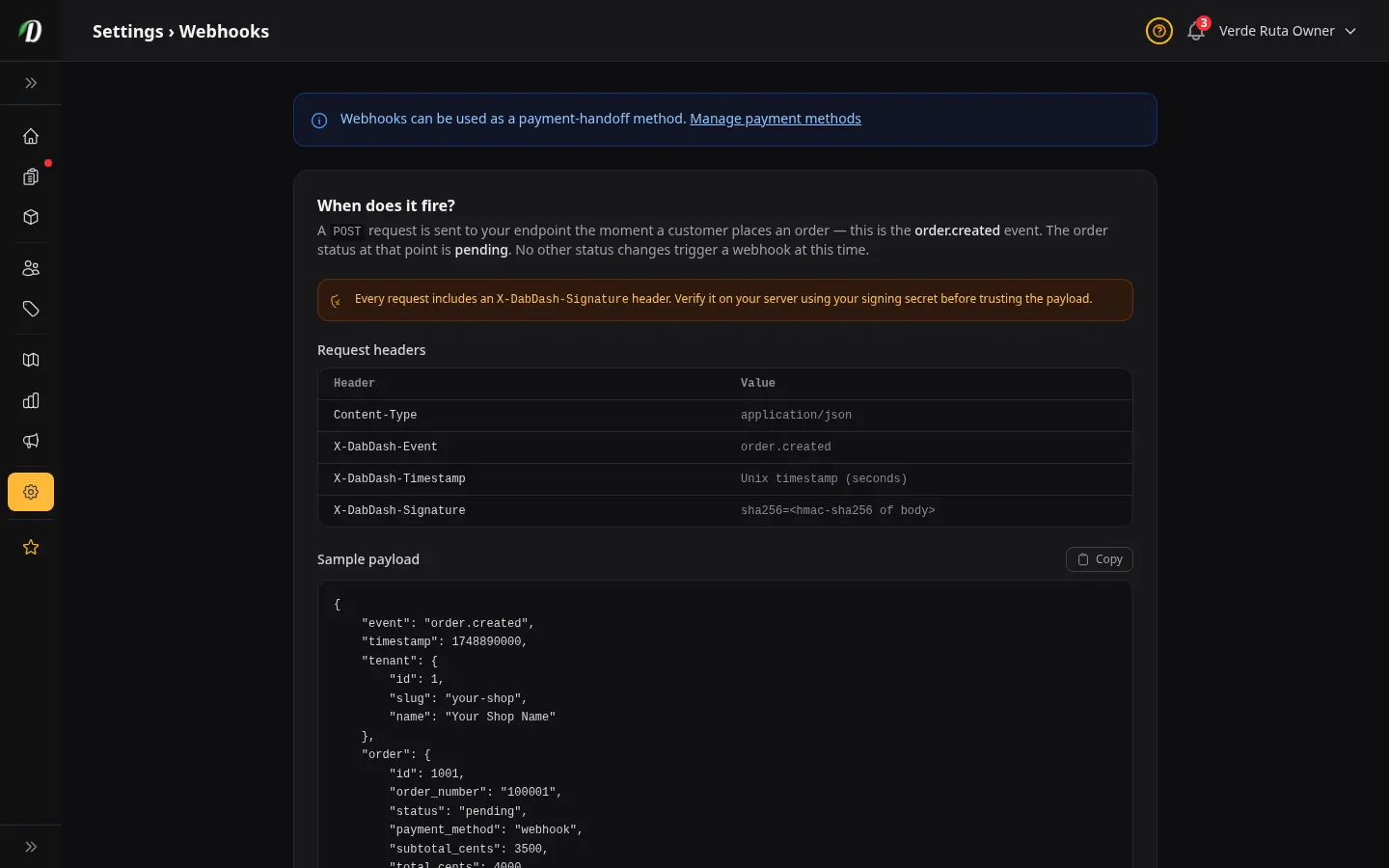 Saved Webhooks screenshot