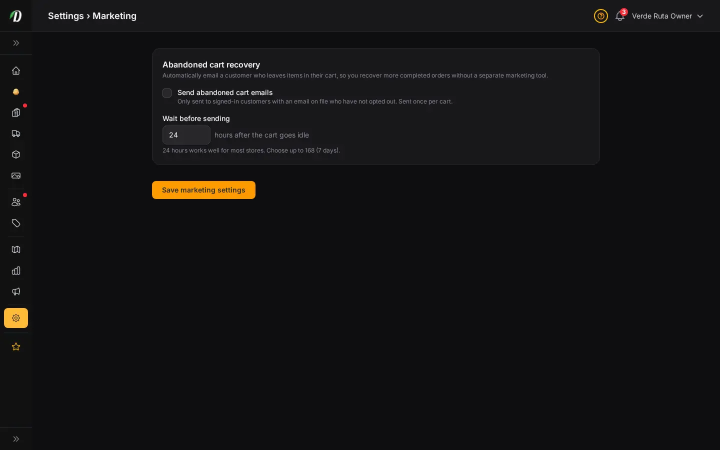 Marketing Settings screenshot