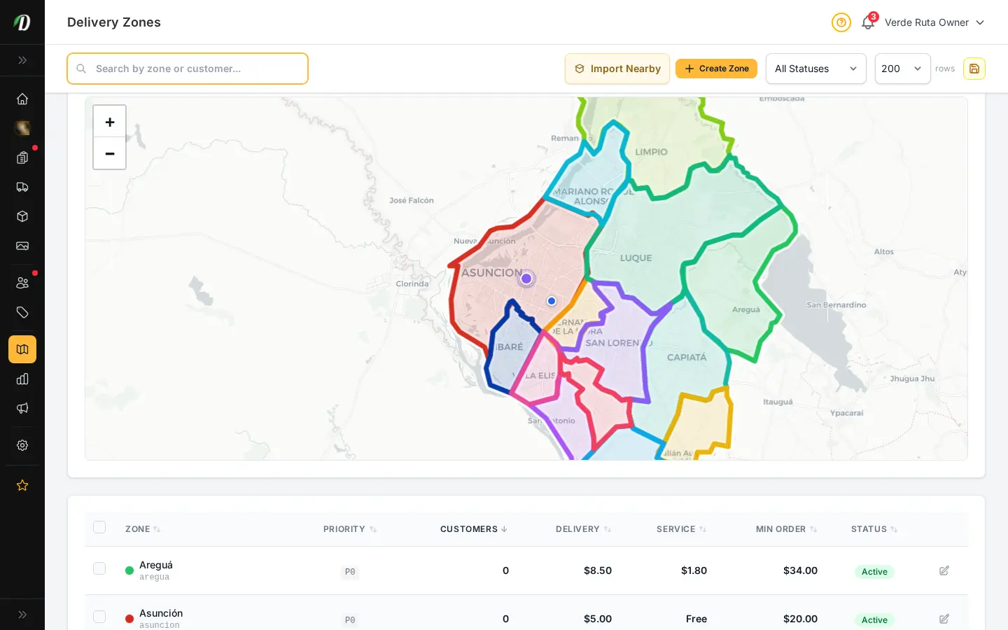 DabDash delivery zones coverage check showing a tested address dropped on the map with a matching zone overlay